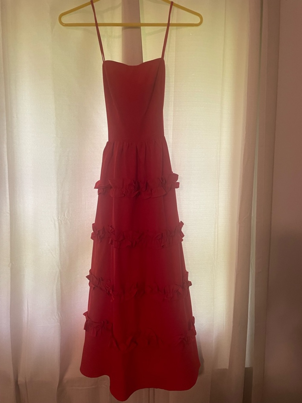 Red Ruffle Tiered Spaghetti-Strap Dress